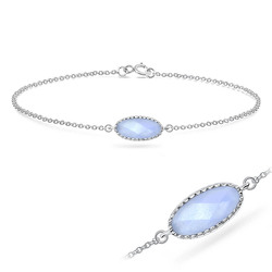 Blue Chalcedony Ellipse Shape Silver Bracelet BRS-385